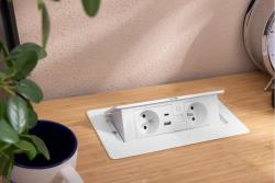 MULTISOFT Bútorcsatlakozó 2x Földelt Dugalj, USB A+C, RJ45, Hálózati Kábel Csatlakozóval, Fehér