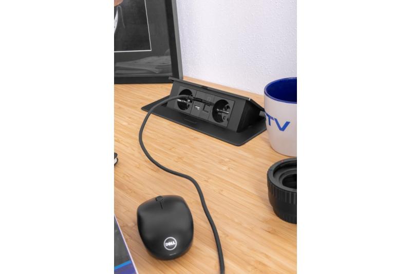 MULTISOFT Bútorcsatlakozó 2x földelt aljzat, USB A+C, RJ45, tápkábel dugóval, fekete
