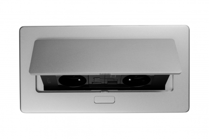 MULTISOFT Bútoraljzat 2x földelt aljzat, USB A+C, RJ45, hálózati kábel dugóval, alumínium