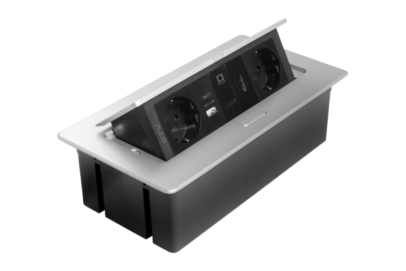 Bútorszerelvény MULTISOFT, 2xSCHUKO, USB A+C, RJ45, HDMI kábel 1,5 m, alumínium