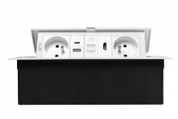 MULTISOFT bútoraljzat 2x földelt aljzat, USB A+C, RJ45, HDMI, hálózati kábel csatlakozóval, fehér