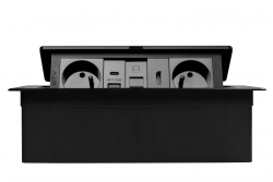 MULTISOFT bútorcsatlakozó 2x földelt aljzat, USB A+C, RJ45, HDMI, tápkábel dugóval, fekete