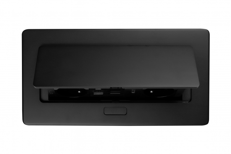 MULTISOFT bútorcsatlakozó 2x földelt aljzat, USB A+C, RJ45, HDMI, tápkábel dugóval, fekete