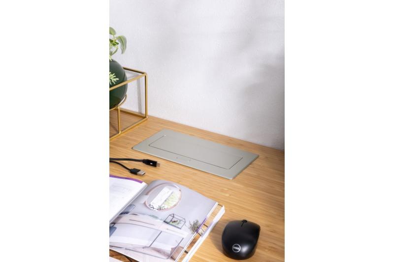 MULTISOFT bútoraljzat 2x földelt aljzat, USB A+C, RJ45, HDMI, tápkábel csatlakozóval, alumínium