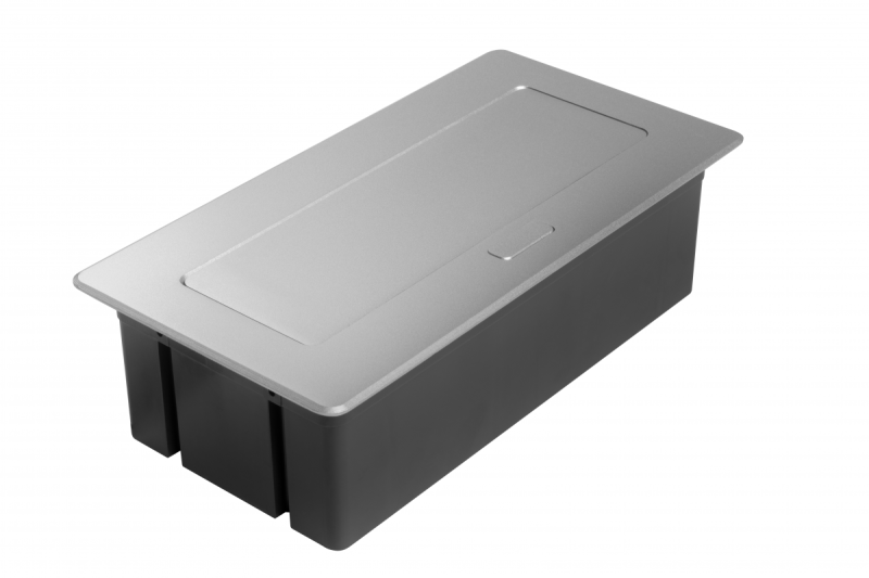 MULTISOFT bútoraljzat 2x földelt aljzat, USB A+C, RJ45, HDMI, tápkábel csatlakozóval, alumínium