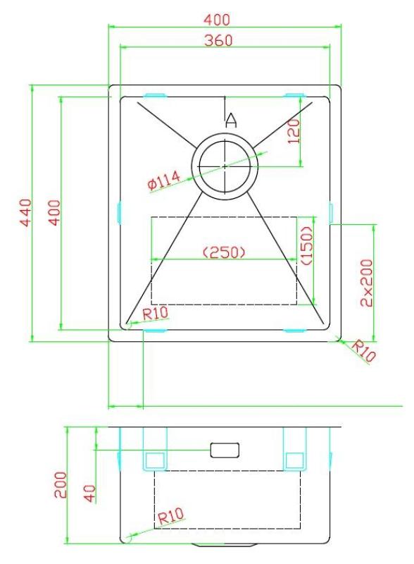 Pure.Sink Luxion PVD Fekete mosogató 36x40 cm alulról, síkba építve és felülről PLX3640-63