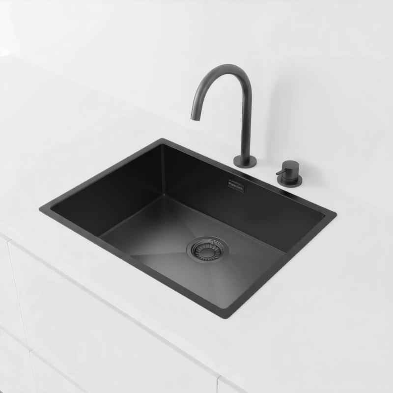 Pure.Sink Luxion PVD Fekete mosogató 50x40 cm alulra szerelhető, síkba építhető és felülre szerelhető PLX5040-63