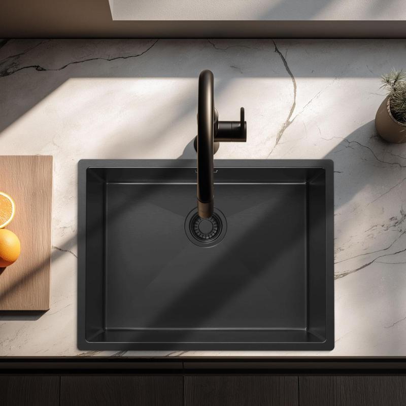 Pure.Sink Luxion PVD Fekete mosogató 55x40 cm alulról szerelhető, síkba építhető és felülről szerelhető PLX5540-63