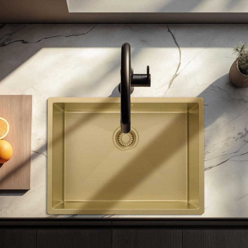 Pure.Sink Luxion Arany mosogató 55x40 cm, alulra szerelhető, síkba építhető és felülre szerelhető PLX5540-60