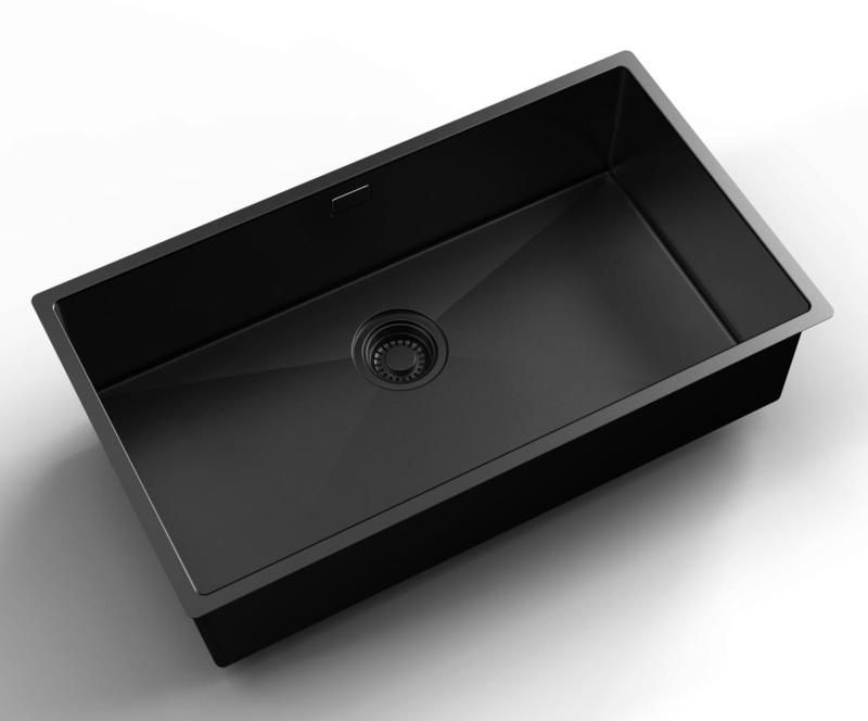Pure.Sink Luxion Nagy PVD fekete mosogató 74x40 cm alulról szerelhető, síkba építhető és felülről szerelhető PLX7440-63