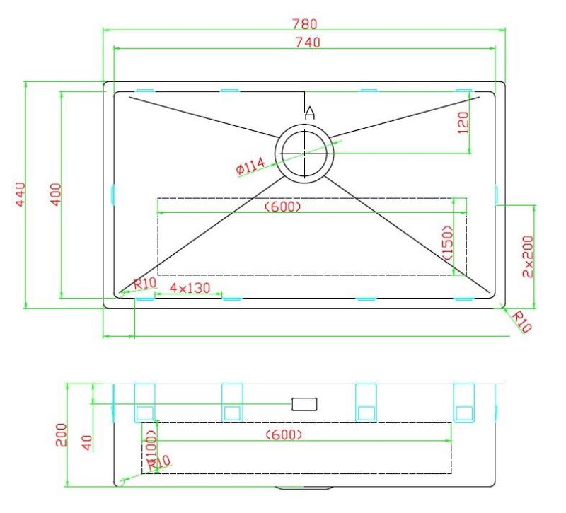 Pure.Sink Luxion Nagy PVD fekete mosogató 74x40 cm alulról szerelhető, síkba építhető és felülről szerelhető PLX7440-63