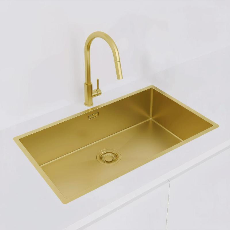 Pure.Sink Luxion Nagy arany mosogató 74x40 cm alulról, síkba építhető és felülről szerelhető PLX7440-60