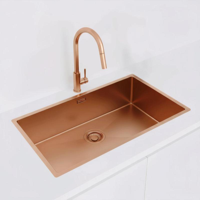 Pure.Sink Luxion Nagy réz mosogató 74x40 cm alulról, síkba építhető és felülről szerelhető PLX7440-62
