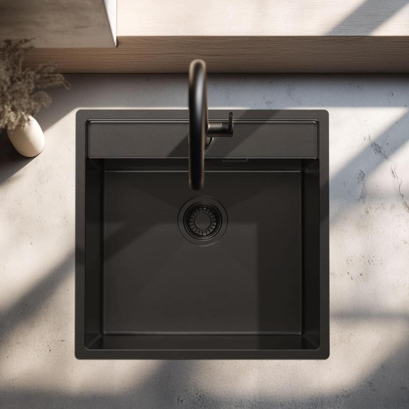 Pure.Sink Luxion PVD Fekete mosogató 51x50 cm Tapwing csaplyukkal PLX5150T-63