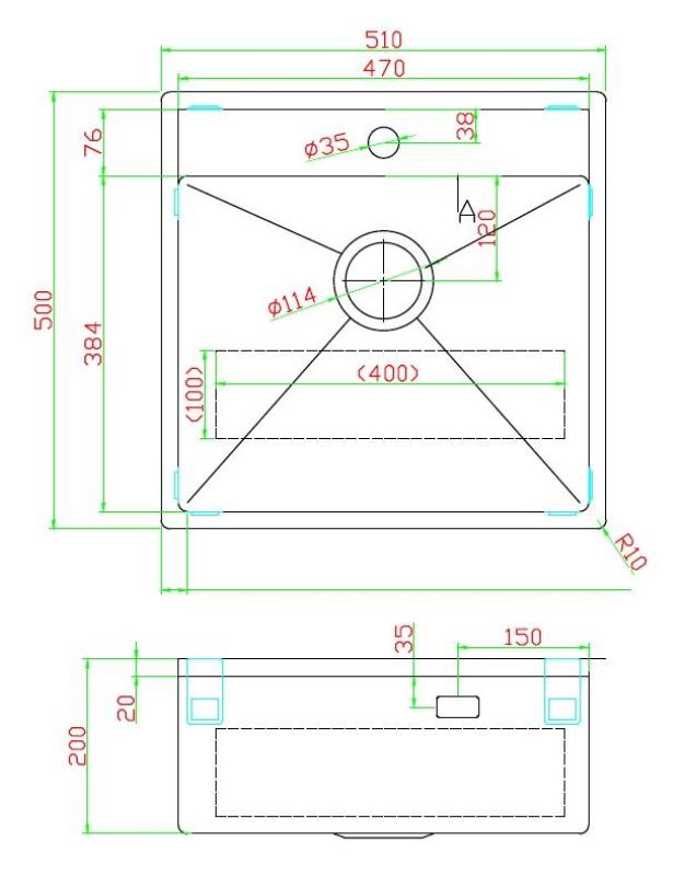 Pure.Sink Luxion Arany mosogató 51x50 cm Tapwing csapfúróval PLX5150T-60