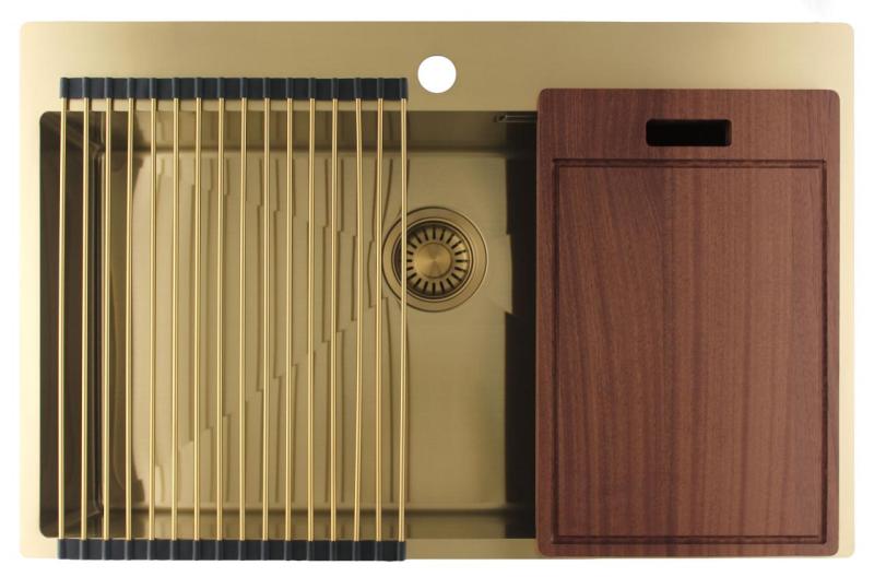 Pure.Sink Luxion Nagy arany mosogató 78x50 cm Tapwing csaplyukkal PLX7850T-60