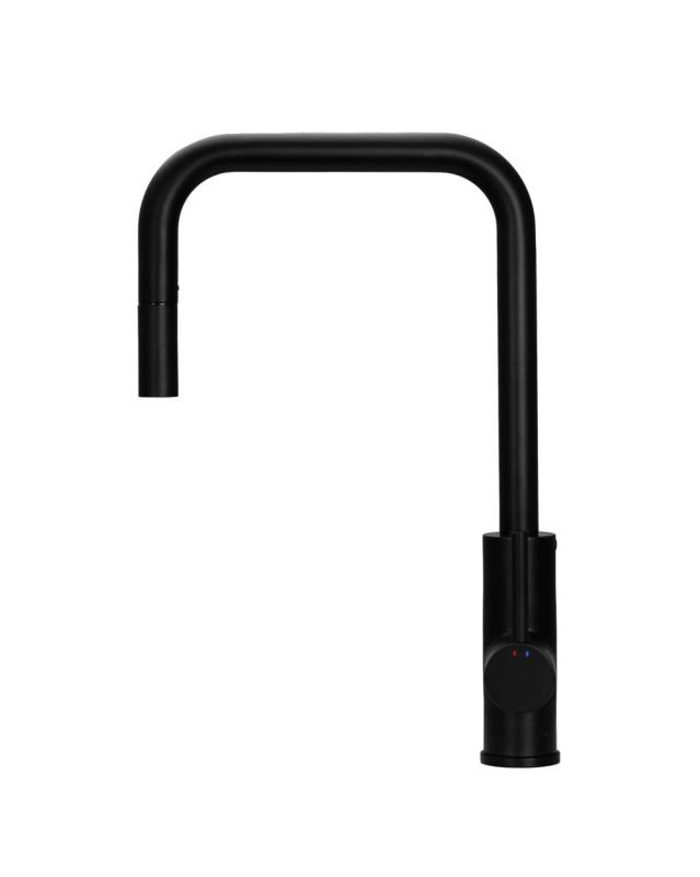 Pure.Sink Luxion Mat fekete konyhai csaptelep négyzet alakú, kihúzható kifolyóval PLXSQUA-10