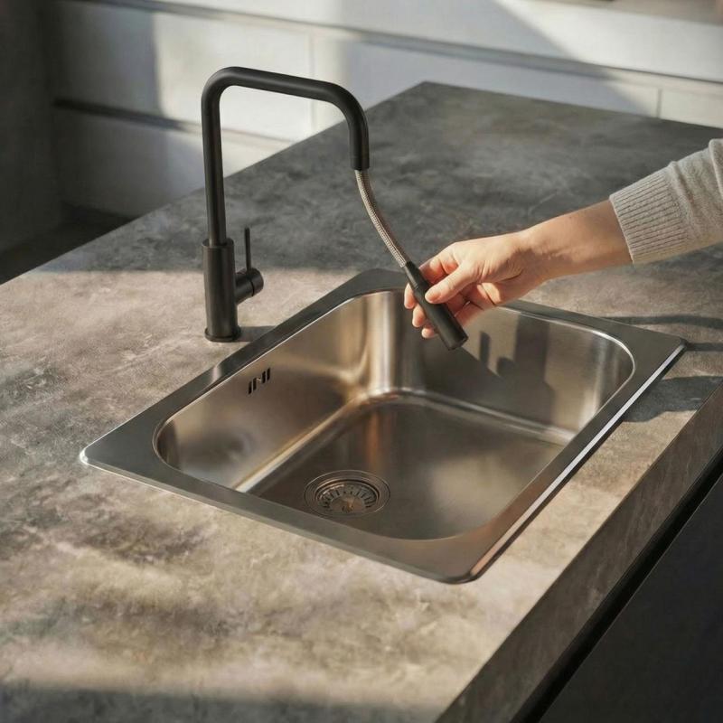 Pure.Sink Luxion Mat fekete konyhai csaptelep négyzet alakú, kihúzható kifolyóval PLXSQUA-10