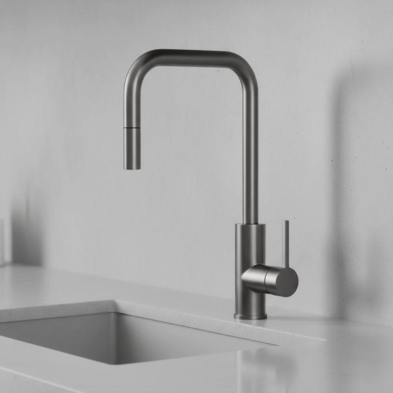 Pure.Sink Luxion Gun metal konyhai csaptelep négyzet alakú, kihúzható kifolyóval PLXSQUA-61