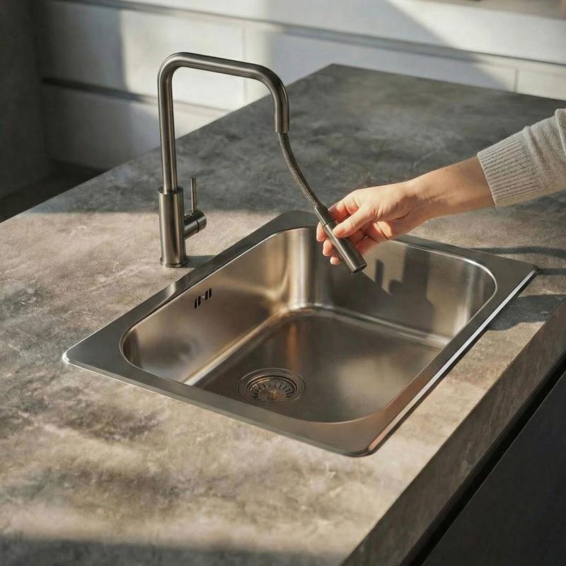 Pure.Sink Luxion Gun metal konyhai csaptelep négyzet alakú, kihúzható kifolyóval PLXSQUA-61