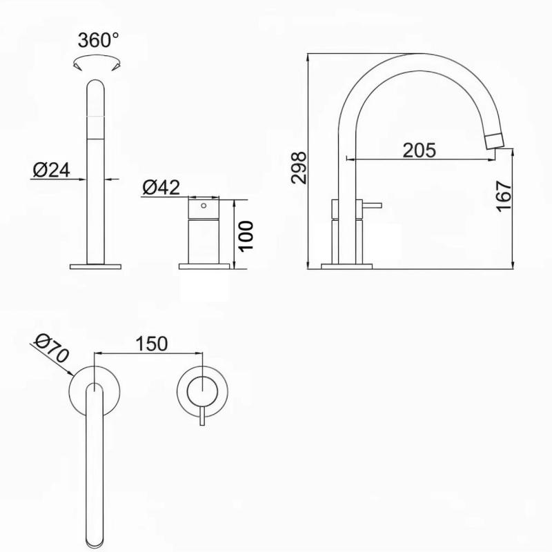 Pure.Sink Luxion 2 lyukas réz konyhai csaptelep kerek kifolyóval PLX2HR-62