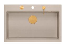 Quadri Hard Rock Beige gránit felépítésű nagy mosogató 76x50cm, beleértve a réz dugót és kiegészítőket 1208971750