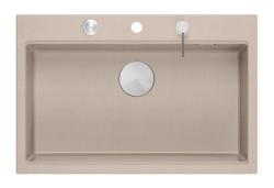 Quadri Hard Rock Beige gránit felépítésű nagy mosogató 76x50cm, rozsdamentes acél dugóval és tartozékokkal 1208971751