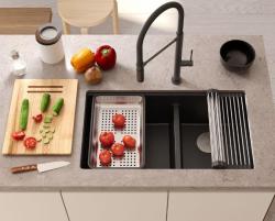 Quadri Newport II Dupla Beige Gránit Felületi Mosogató 76x45 cm Arany dugóval 1208971753