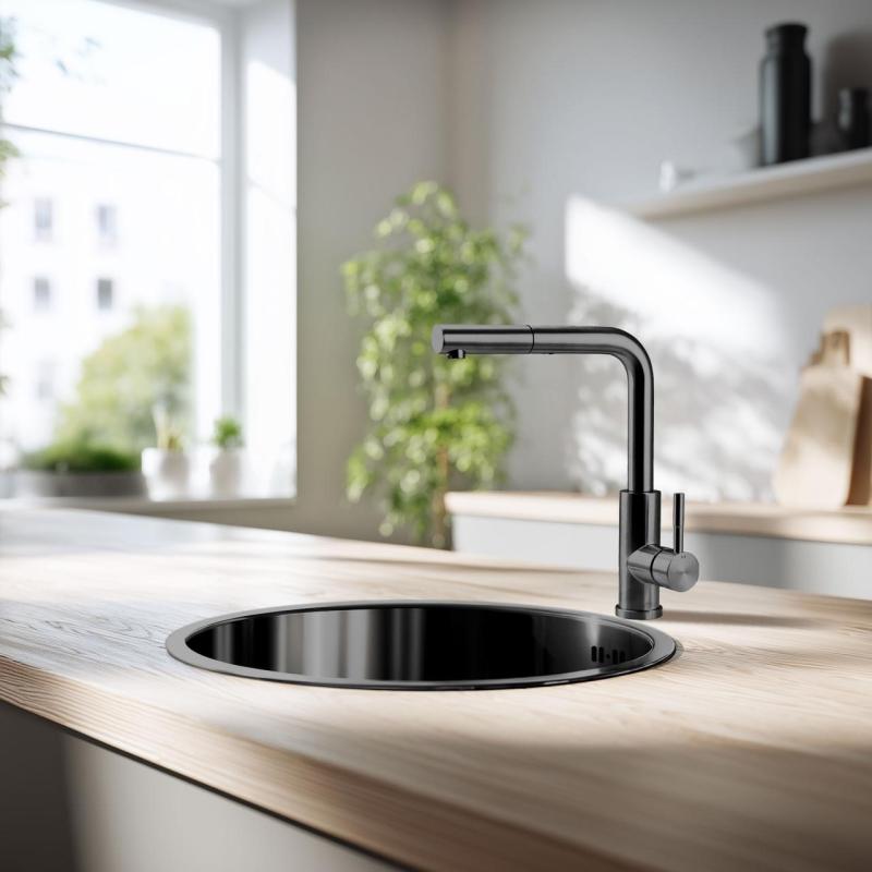 Pure.Sink Rondo Gun metal Kerek mosogató lapba épített, aláépített és felépített 38 cm PRN38-61