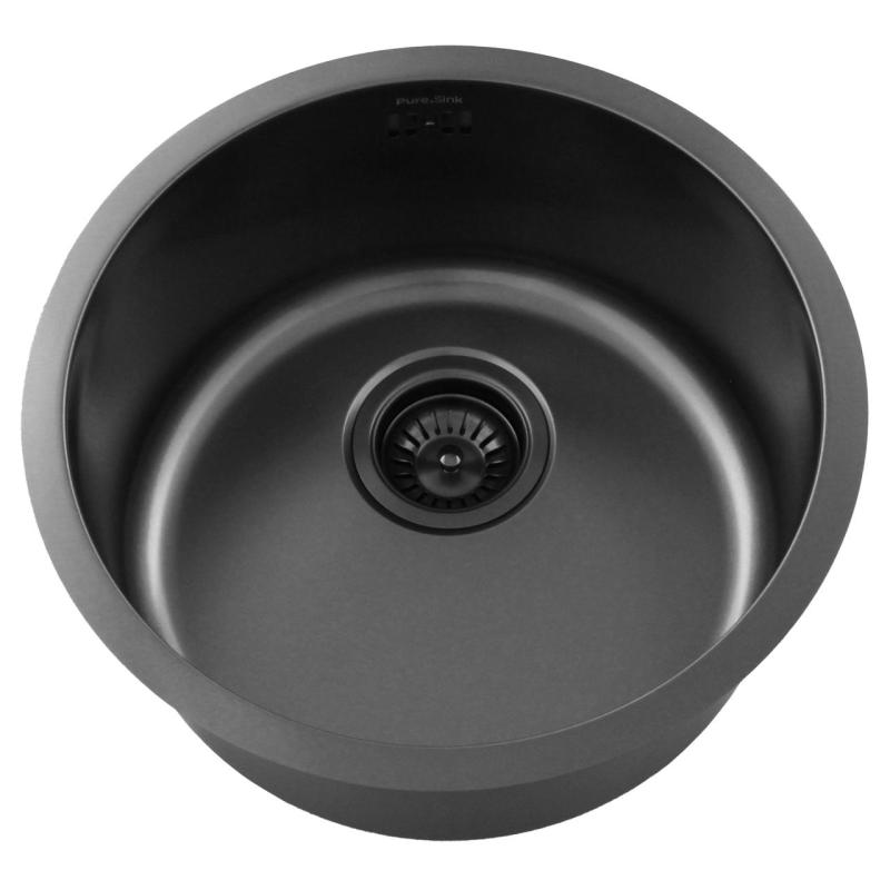 Pure.Sink Rondo Gun metal Kerek mosogató lapba épített, aláépített és felépített 38 cm PRN38-61
