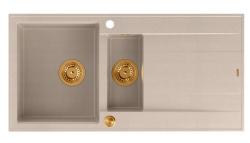 Quadri Luton pearl beige gránit felépítésű 1,5 medencés mosogató visszafordítható csepegtetővel 100x50cm réz dugóval 1208971792