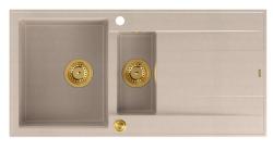Quadri Luton pearl beige gránit felépítmény 1,5 mosogatóval csepegtetővel, fordítható 100x50cm arany dugóval 1208971793