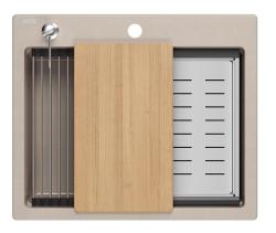 Quadri Durham Pearl Beige gránit felépítésű mosogató 595x500 szappanadagolóval, vágódeszkával, belső mosogatóval és hengerelt matricával 1208971814