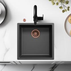 Ausmann Fibre fekete mosogató 40x40cm alulról, felülről és lapos beépítéssel, automatikus réz dugóval 1208971852