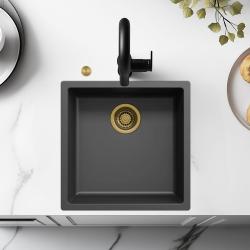 Ausmann Fiber fekete mosogató 40x40cm alulról építhető, felülről építhető és síkba építhető automatikus arany dugóval 1208971853