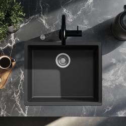 Ausmann Fibre fekete mosogató 50x40 cm alulról, felülről és laposan építve automatikus rozsdamentes acél dugóval 1208971855