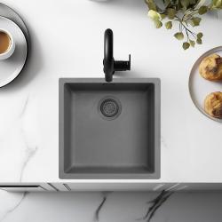 Ausmann Fibre beton szürke mosogató 40x40cm alulról, felülről és síkba építve, gun metal dugóval 1208971882