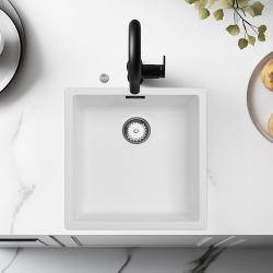 Ausmann Fibre fehér mosogató 40x40cm alulról, felülről és síkba építve automatikus rozsdamentes acél dugóval 1208971891