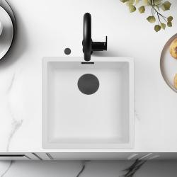 Ausmann Fiber fehér mosogató 40x40cm alulról, felülről és síkba építve automatikus fekete dugóval 1208971892