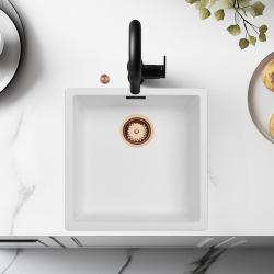 Ausmann Fibre fehér mosogató 40x40cm alulról, felülről és síkban építve automatikus réz dugóval 1208971893
