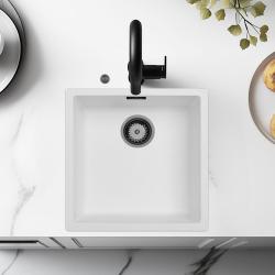 Ausmann Fibre fehér mosogató 40x40cm alulról, felülről és síkba építve automatikus gun metal dugóval 1208971895