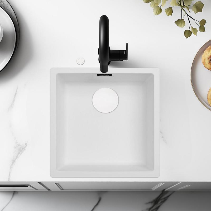 Ausmann Fibre fehér mosogató 40x40cm alulról, felülről és síkba építhető automatikus fehér dugóval 1208971896