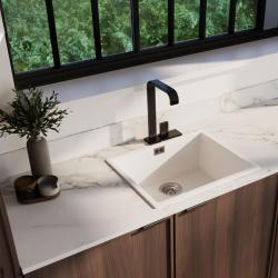 Ausmann Fibre fehér mosogató 50x40cm alulról, felülről és síkba építve automatikus rozsdamentes acél dugóval 1208971898