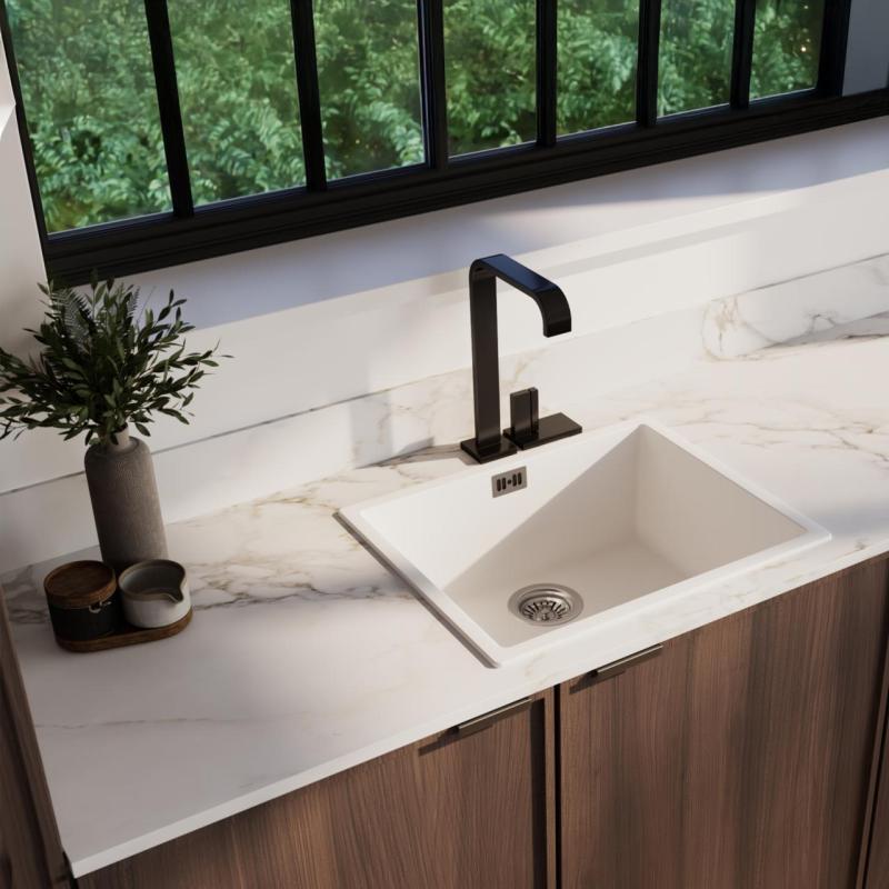 Ausmann Fibre fehér mosogató 50x40cm alulról, felülről és síkba építve automatikus rozsdamentes acél dugóval 1208971898