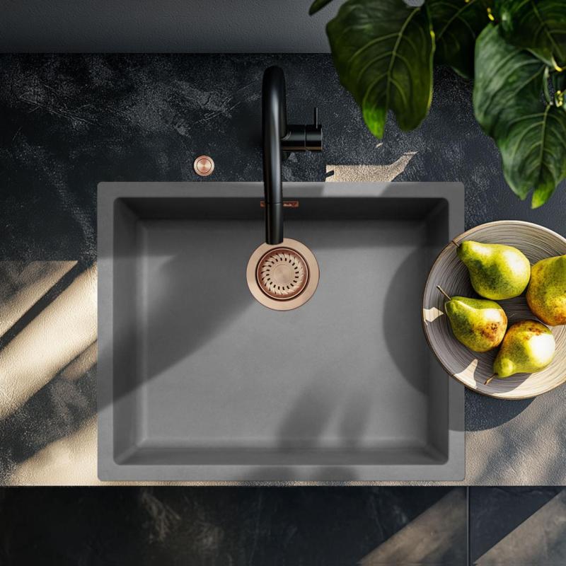 Ausmann Fibre beton szürke mosogató 50x40cm alulról szerelhető, felülről szerelhető és síkba építhető, automatikus réz dugóval 1208971917