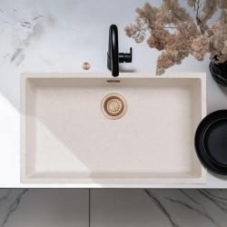 Ausmann Fibre homokfehér nagy mosogató 70x40cm alulról, felülről és lapos beépítéssel automatikus réz dugóval 1208971937