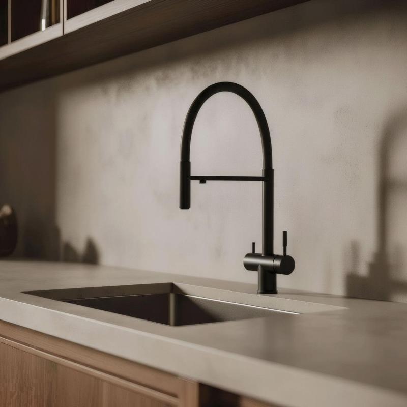 Pure.Sink Elite Steel Flex 3-utas matt fekete konyhai csaptelep rugalmas kifolyóval és szűrt vízzel PS8110-10