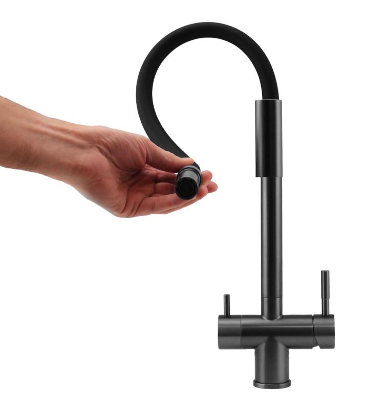 Pure.Sink Elite Steel Flex 3-utas PVD golyóágyú fém konyhai csaptelep rugalmas kifolyóval és szűrt vízzel PS8110-61