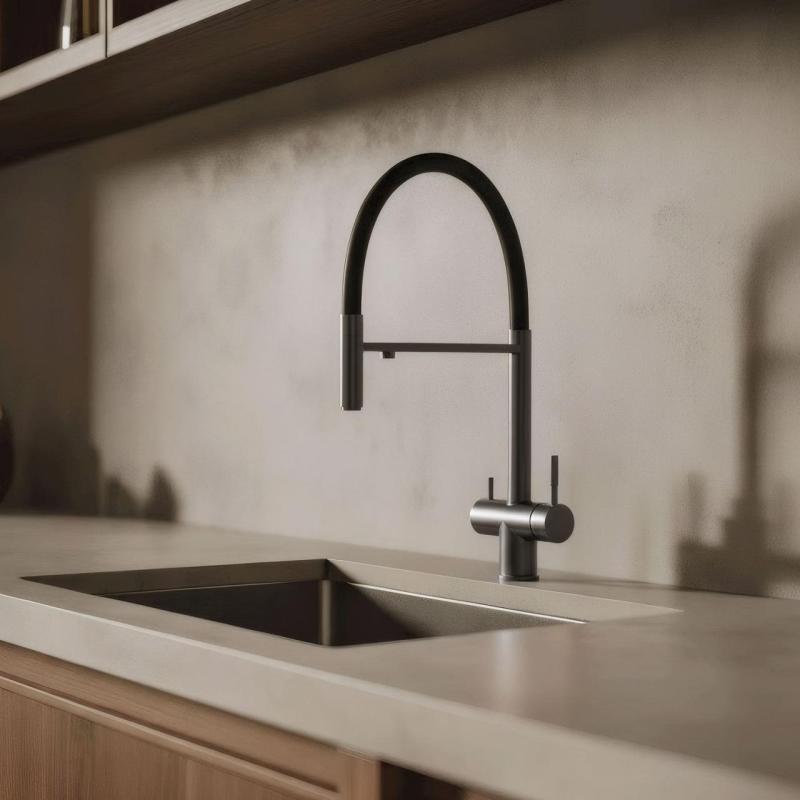 Pure.Sink Elite Steel Flex 3-utas PVD golyóágyú fém konyhai csaptelep rugalmas kifolyóval és szűrt vízzel PS8110-61