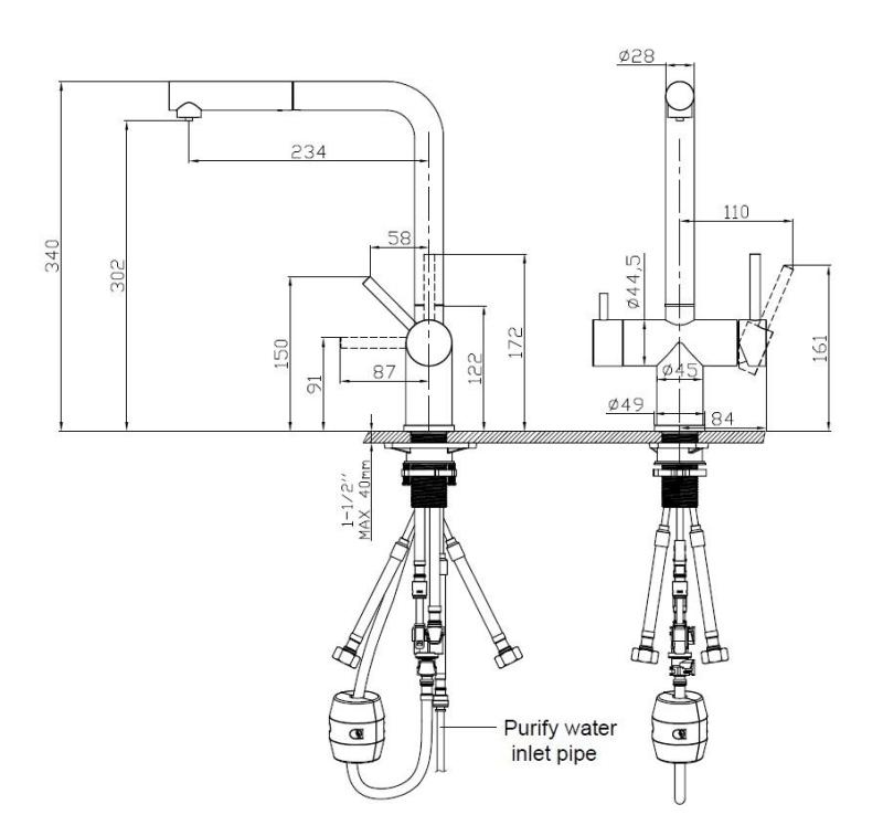 Pure.Sink Elite Steel Clear-S Mat fekete 3-utas konyhai csaptelep kihúzható kifolyóval és szűrt vízzel PS8120-10